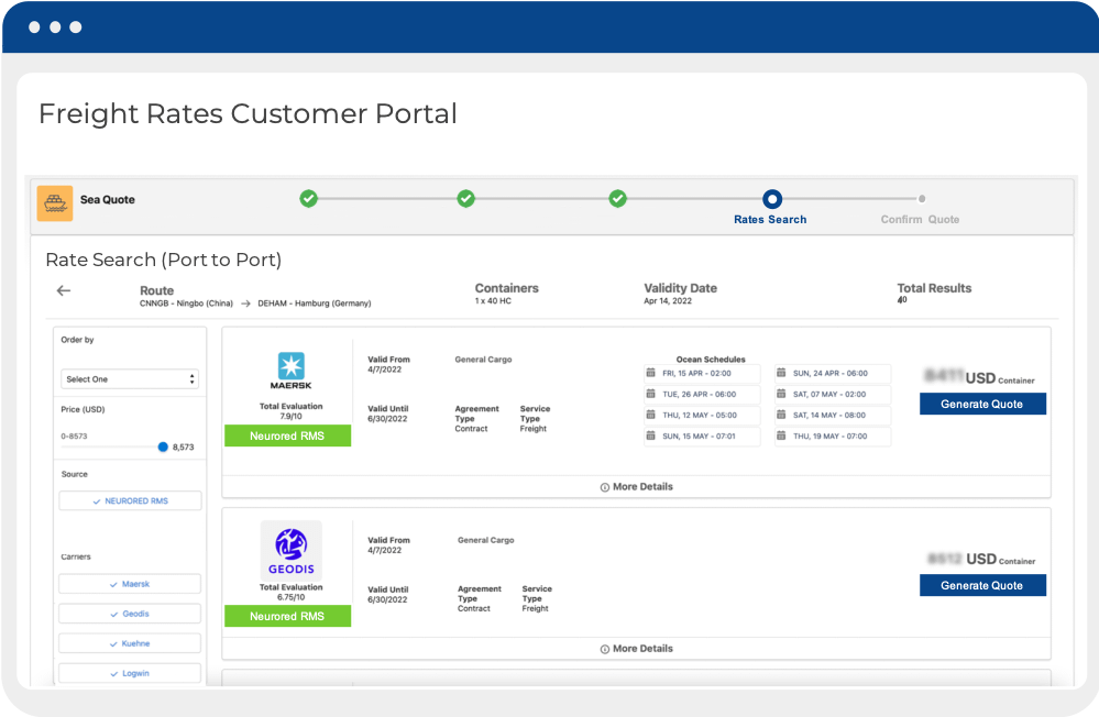 Freight Rates Customer Portal